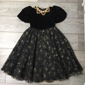 Vintage Storybook Heirlooms Black Velvet Bows Party Dress size 6